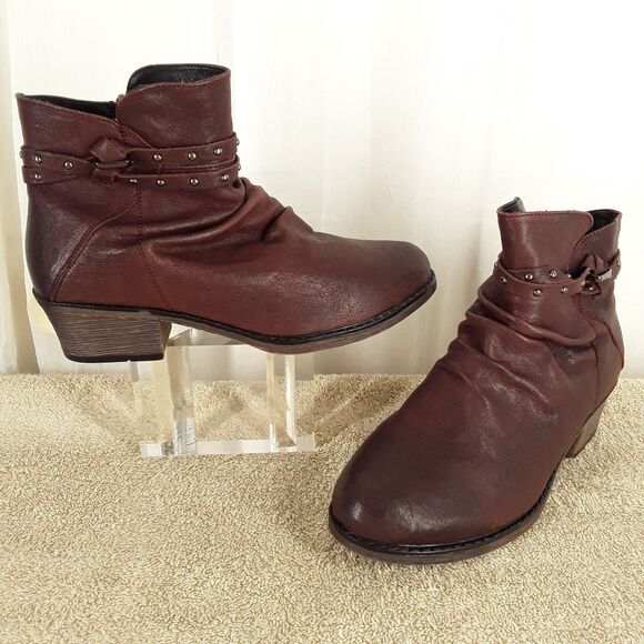 PROPET sz 9.5W Burgundy Red Ankle Boot, Ruched Leather, zipper, studded, booties - Picture 1 of 11